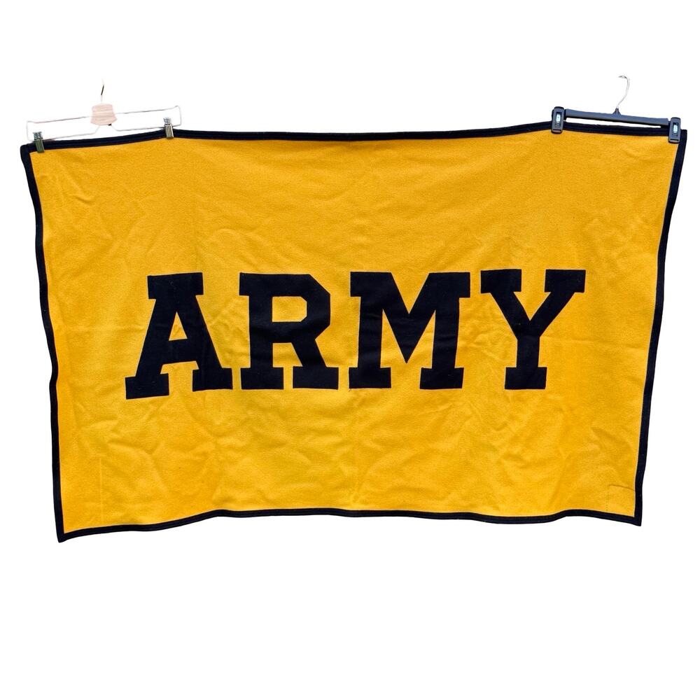 Vintage Collegiate Traditions Army Wool‎ Blanket Yellow Black USA Made 90's